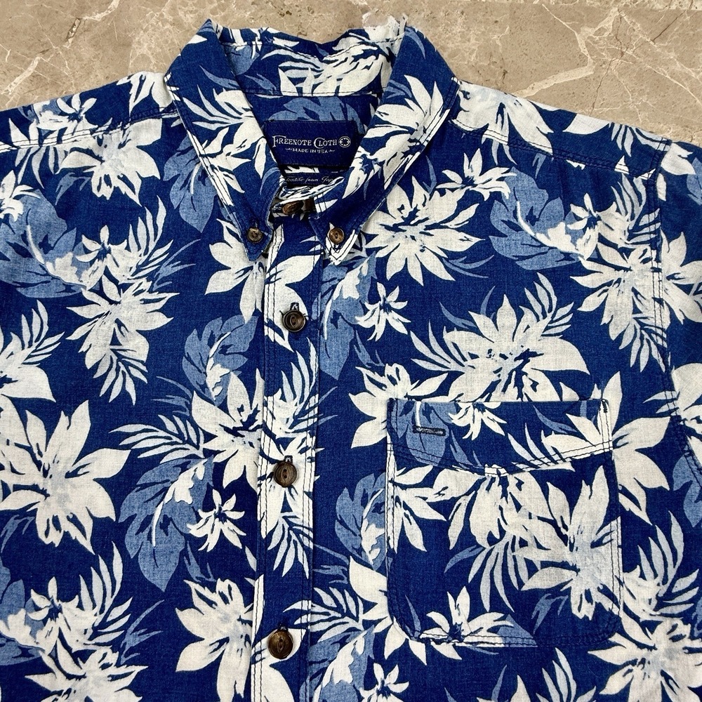 Freenote Cloth Hawaiian Shirt Mens M Blue Floral Made USA Japan Cotton Aloha